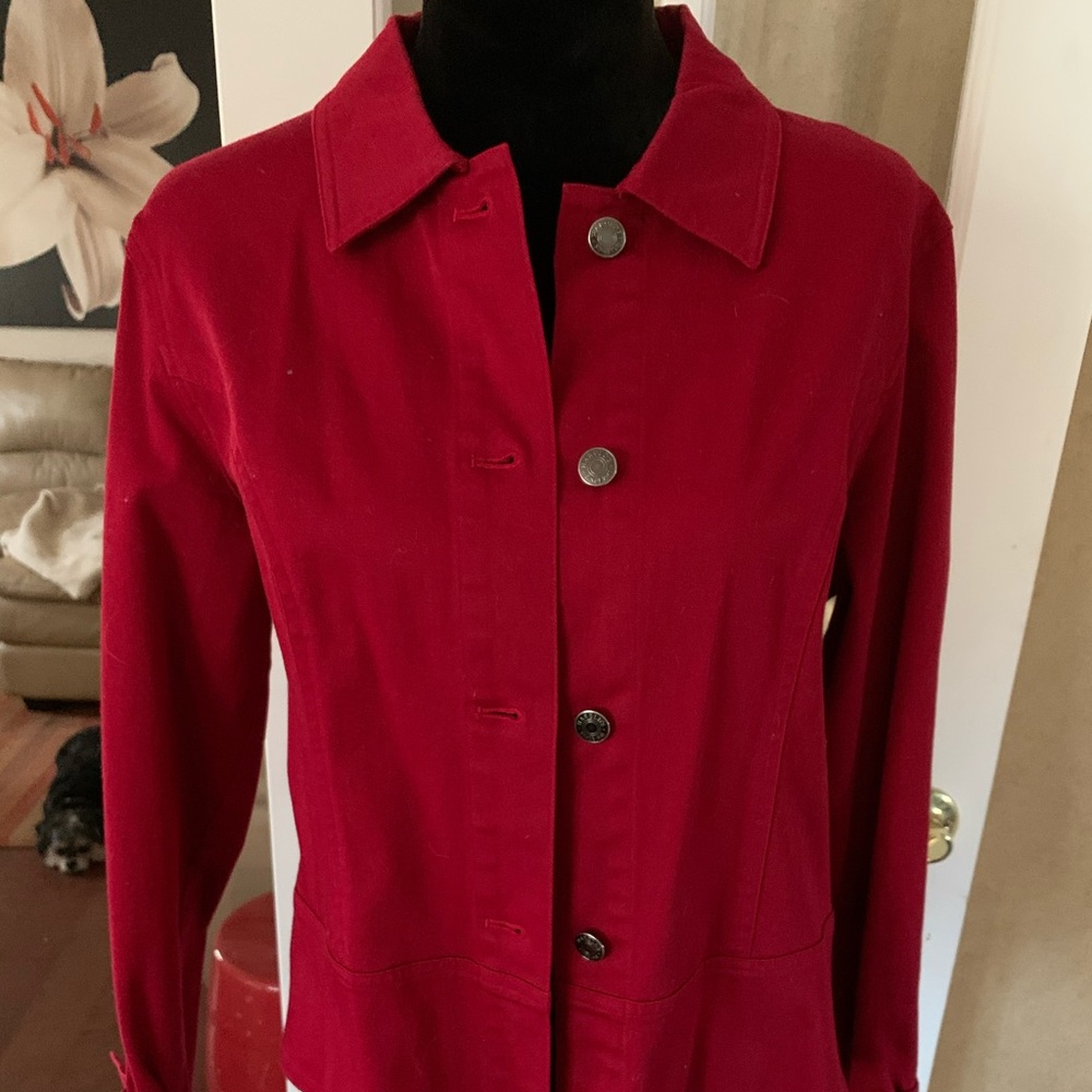 Red denim jacket